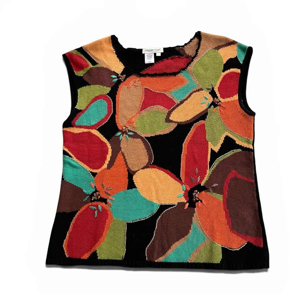 Coldwater Creek Black and Red Floral Patterned Women’s Sleeveless Sweater - L
